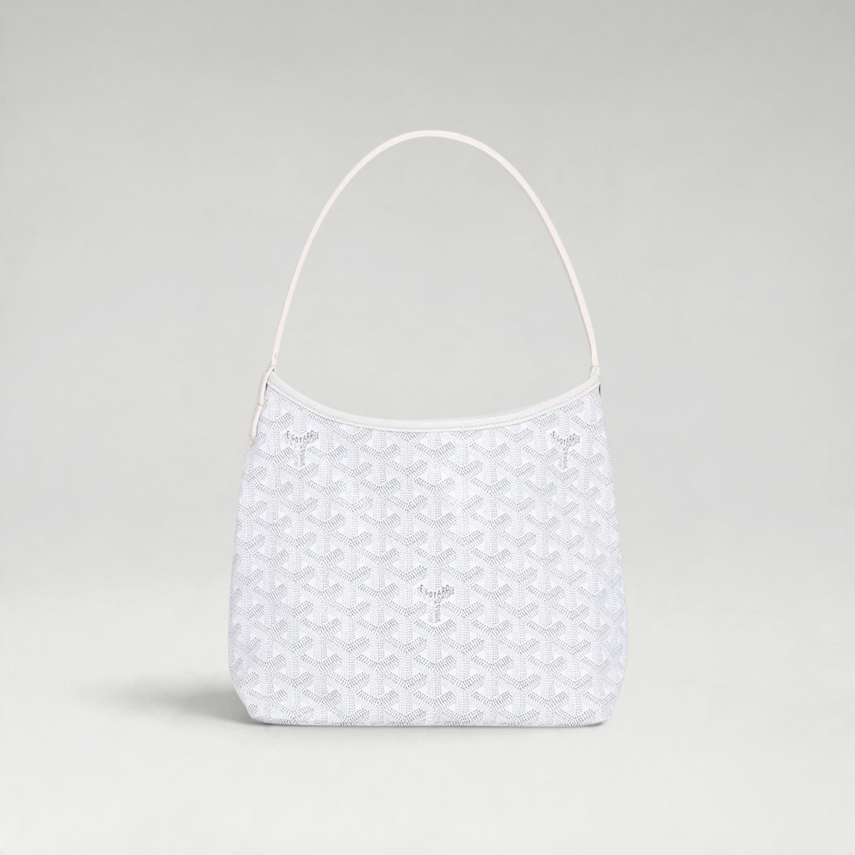 FBYMM Hobo Bohème mini tas in wit Goyardine canvas en kalfsleer met ritssluiting en comfortabele schouderband