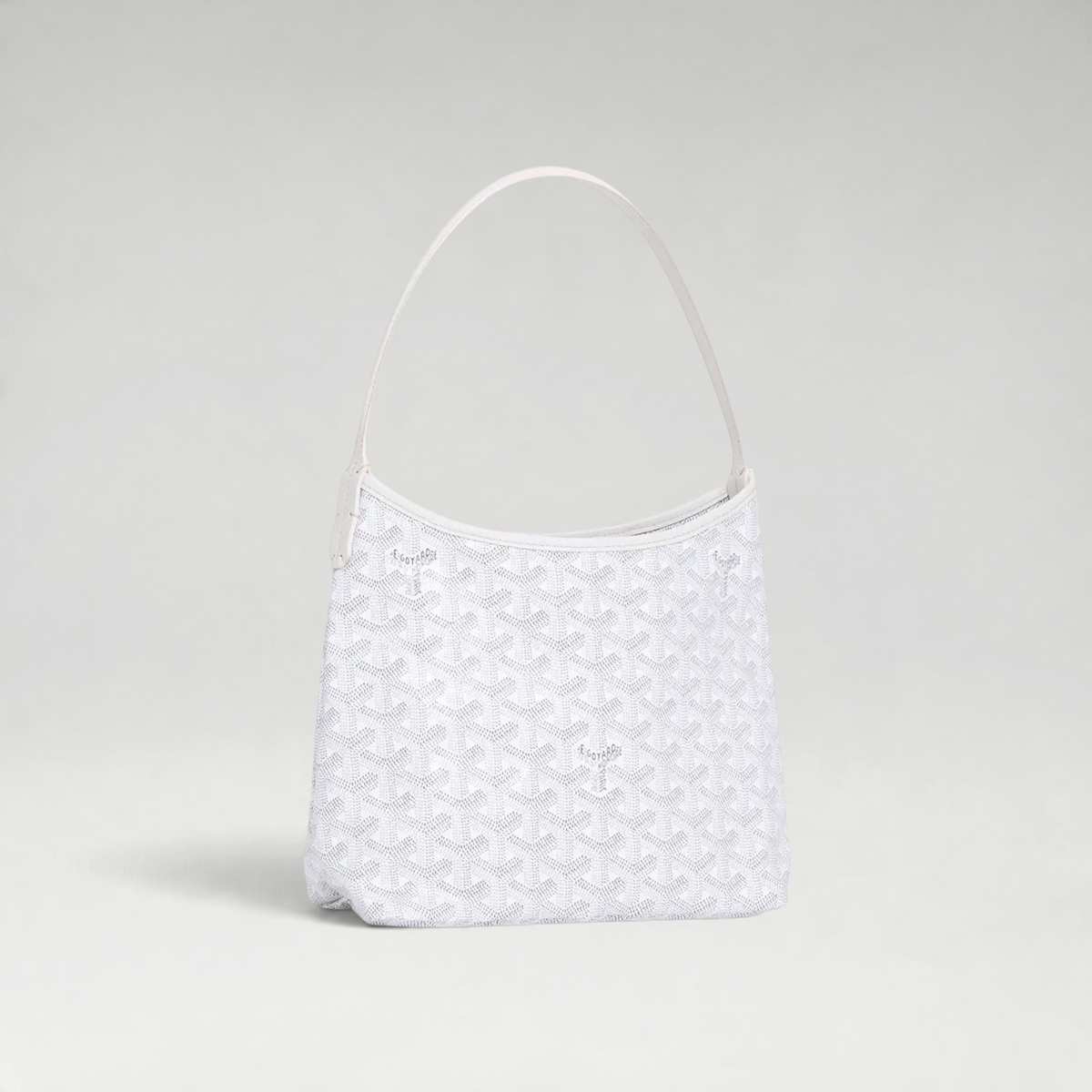 FBYMM Hobo Bohème mini tas in wit Goyardine canvas met kalfsleren details en palladium ritssluiting