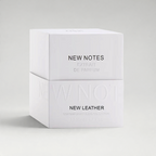 FBYMM New Leather parfum verpakking in een minimalistische witte doos met zwarte typografie