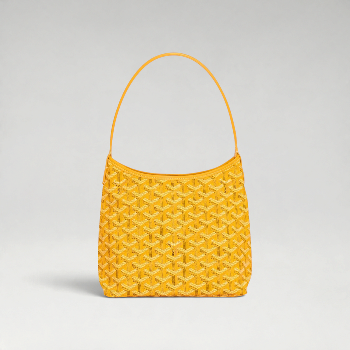 FBYMM Hobo Bohème mini tas in geel Goyardine canvas met kalfsleren details en een comfortabele schouderband.