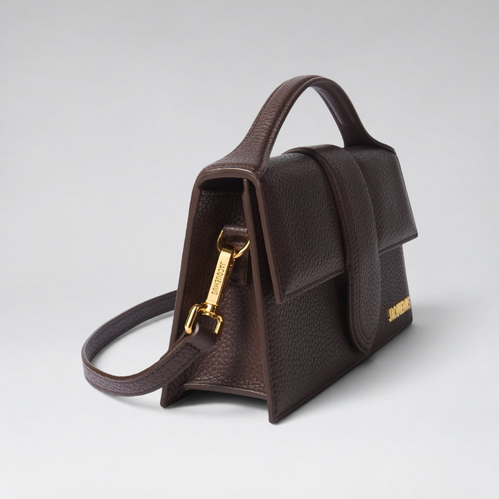 Large Bambino Grained Leather Dark Brown