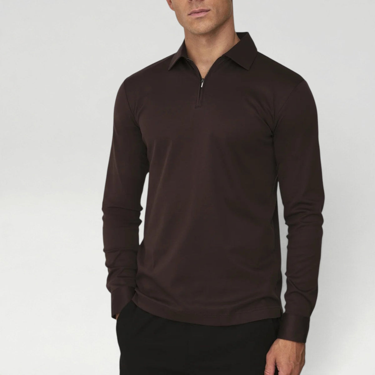Longsleeve Supima Polo Ebony Brown