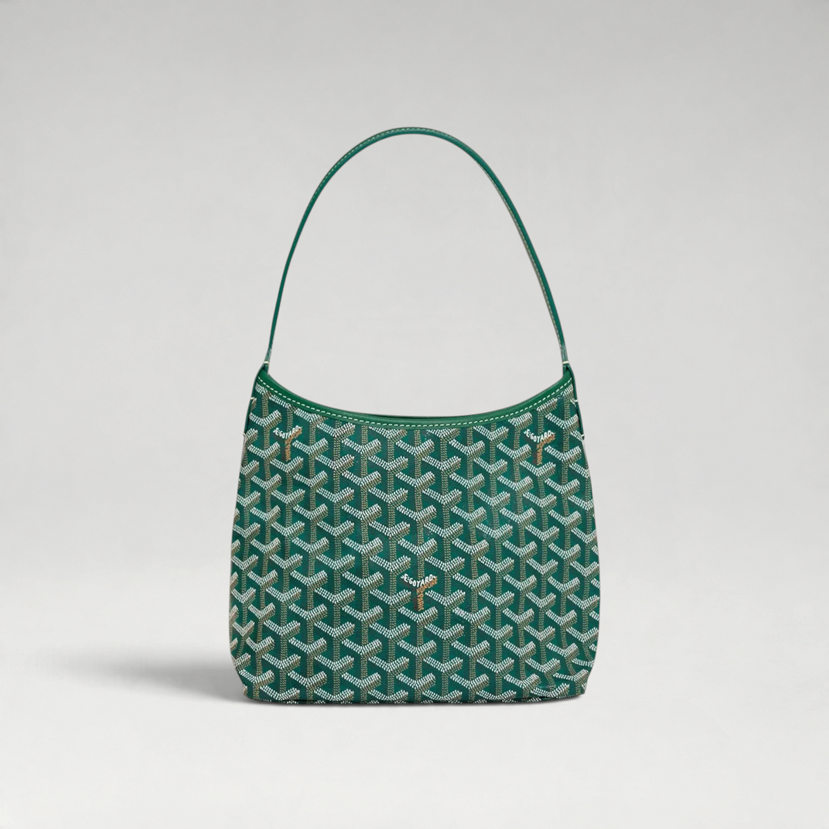 FBYMM Hobo Bohème mini tas in groen Goyardine canvas met kalfsleren details en een comfortabele schouderband.