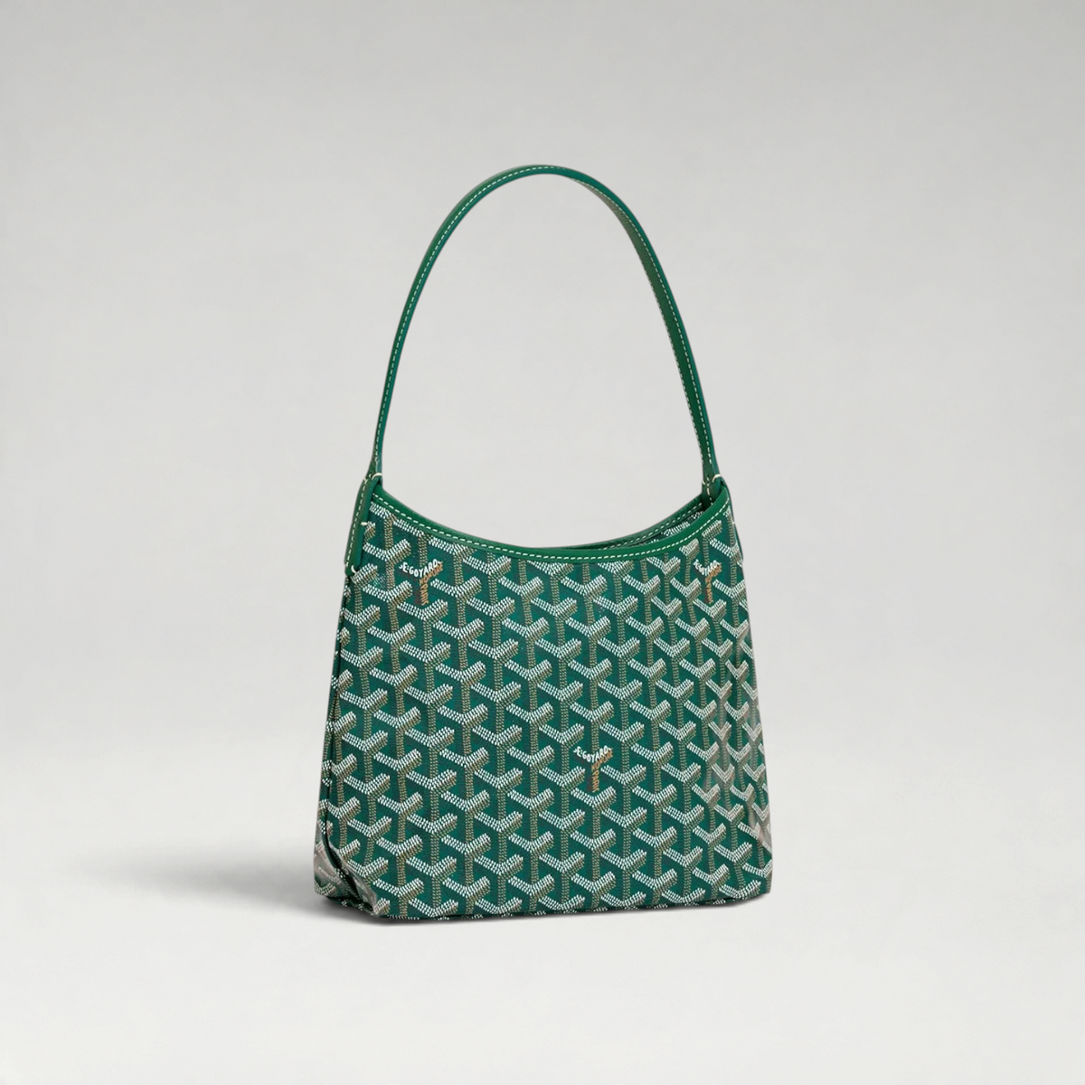 FBYMM Hobo Bohème mini tas in groen Goyardine canvas met kalfsleren details en een comfortabele schouderband