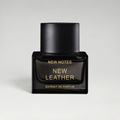 FBYMM New Leather parfum in een elegante zwarte glazen flacon met gouden letters en een minimalistische zwarte dop.
