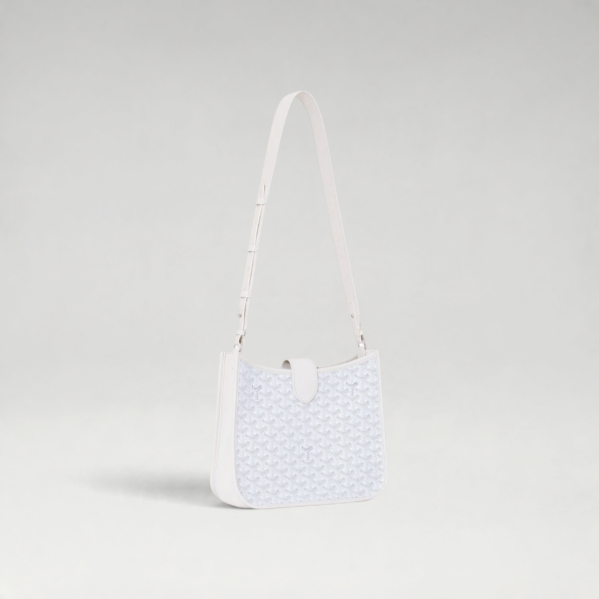 FBYMM Musette PM tas in wit Goyardine canvas en Decize Taurillon leer met verstelbare schouderband en palladium details