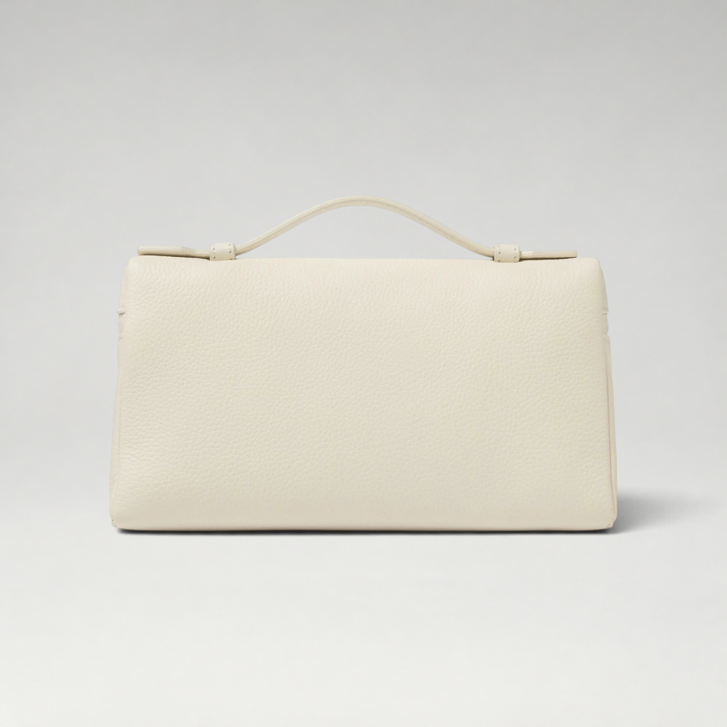 FBYMM L19 Extra Pocket tas in wit generfd kalfsleer met handvat en minimalistisch design