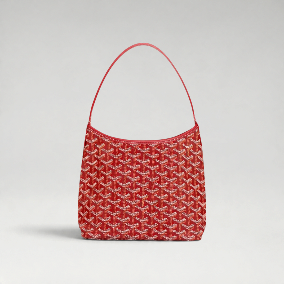 FBYMM Hobo Bohème mini tas in rood Goyardine canvas en Chevroches kalfsleer met ritssluiting en schouderband.
