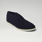 FBYMM Loro Piana Openwalk marineblauwe instapschoenen van gebreide merinowol met rubberen zool en kalfsleren voering