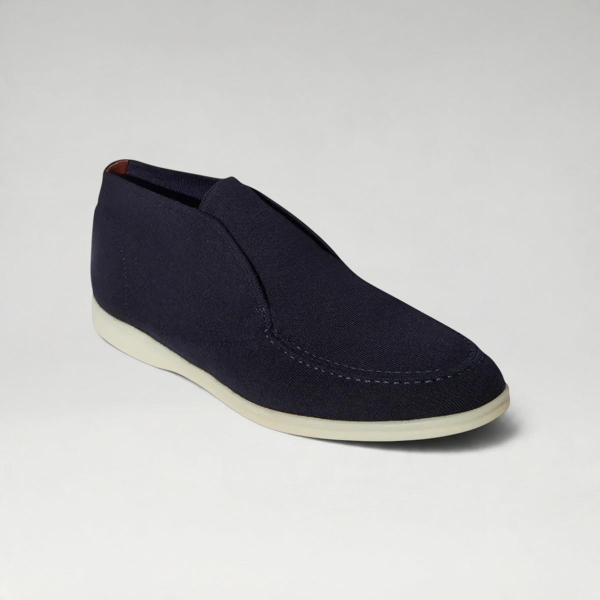 FBYMM Loro Piana Openwalk marineblauwe instapschoenen van gebreide merinowol met rubberen zool en kalfsleren voering