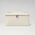 FBYMM L19 Extra Pocket tas in wit kalfsleer met zilverkleurige rits en handvat