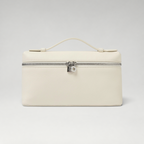 FBYMM L19 Extra Pocket tas in wit kalfsleer met zilverkleurige rits en handvat
