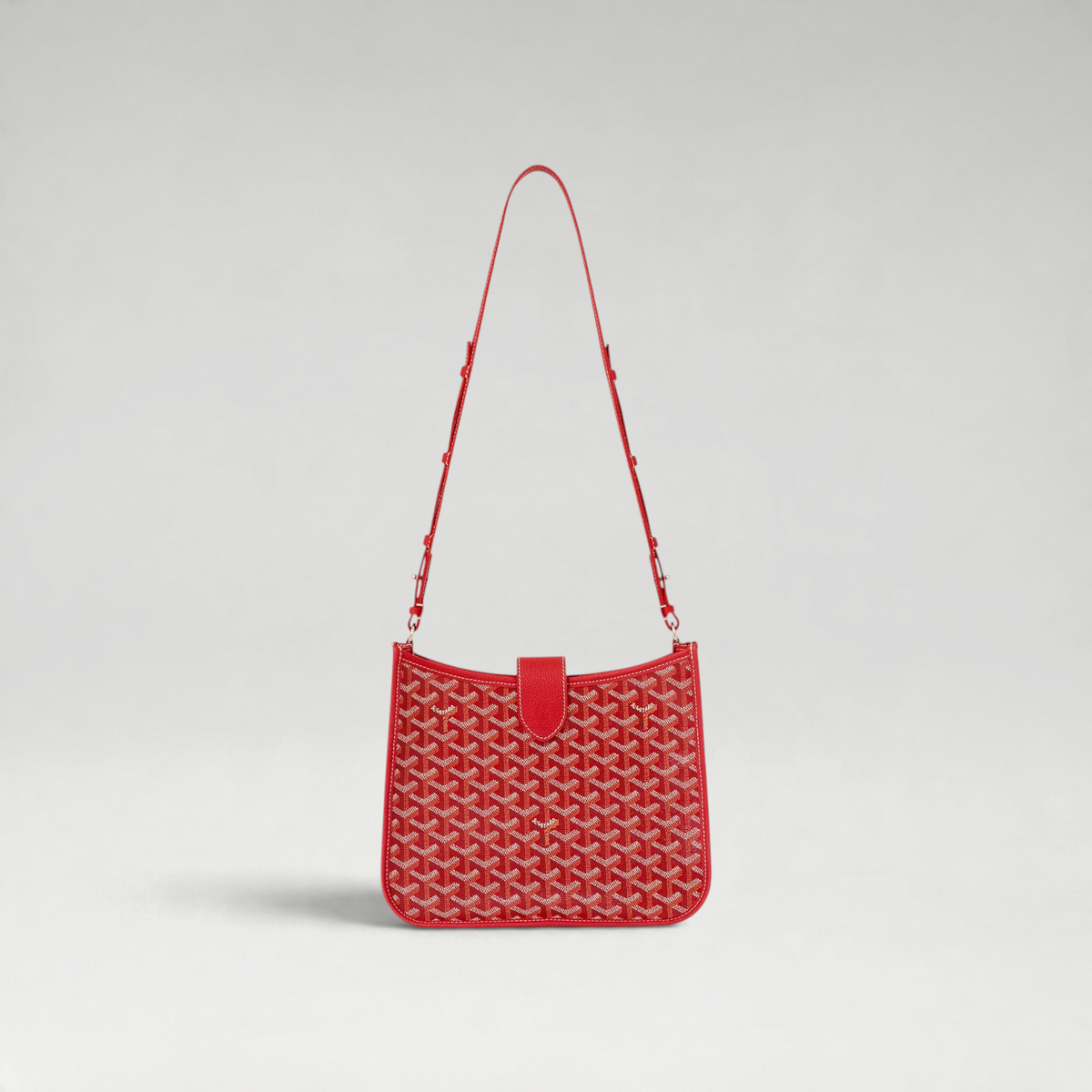 FBYMM rode Musette PM tas van Goyardine canvas en Decize Taurillon leer met verstelbare schouderriem.