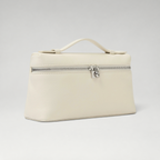 FBYMM L19 Extra Pocket tas in wit kalfsleer met zilverkleurige ritssluiting en handvat