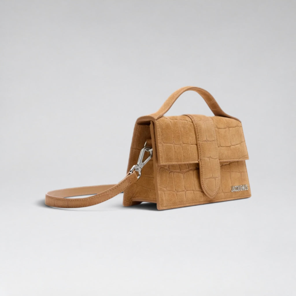 Large Bambino Suede Croco Pattern Camel