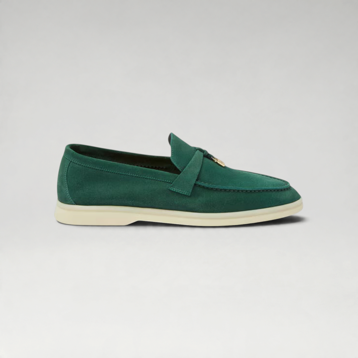 FBYMM Summer Walk Charms loafers in groen suède met rubberen zool en gouden bedeldetail