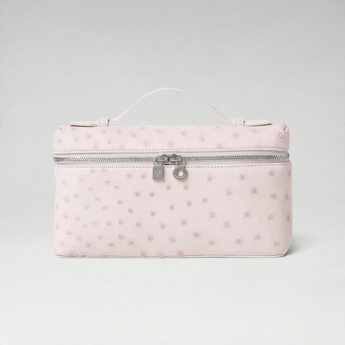 FBYMM L19 Extra Pocket tas in zachtroze struisvogelleer met ritssluiting en handvat