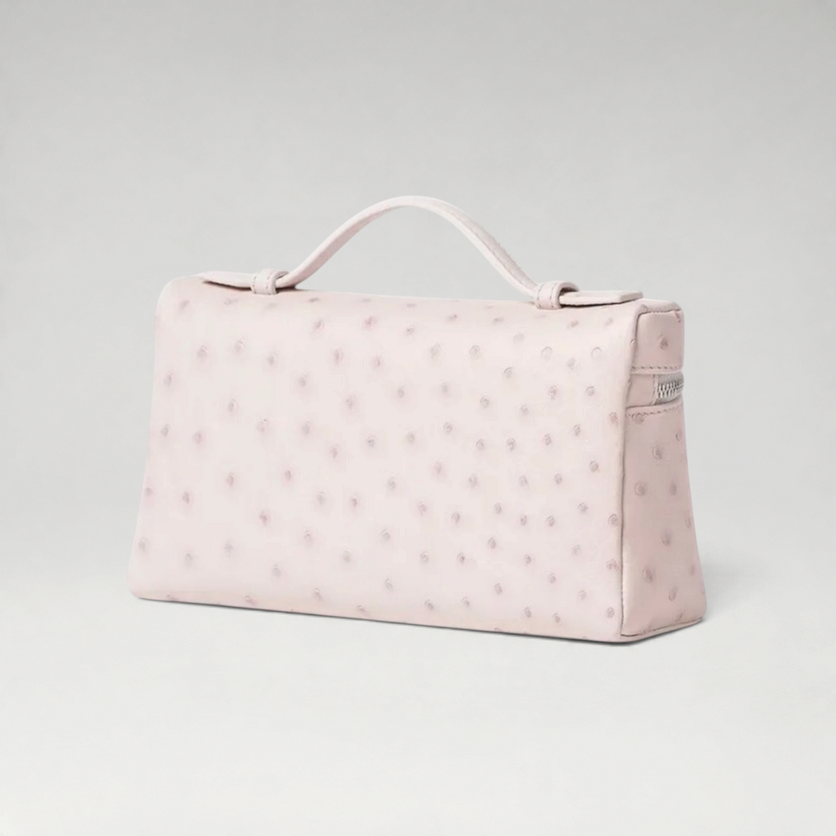 FBYMM L19 Extra Pocket tas in zachtroze struisvogelleer met handvat en ritssluiting