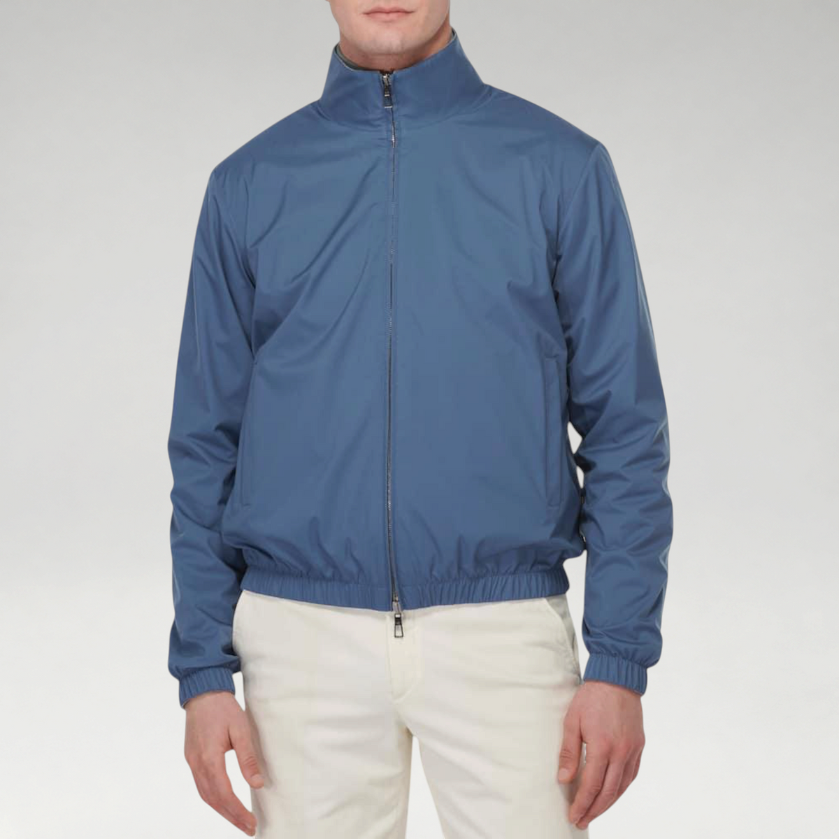 FBYMM Windmate bomberjack in blauwgrijs met opstaande kraag, tweewegrits en elastische boorden voor een sportieve look.