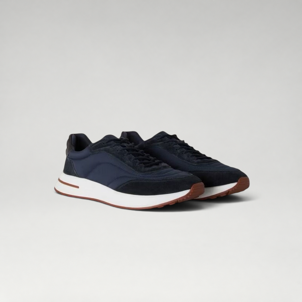 FBYMM Weekend Walk marineblauwe sneakers van microvezel en suède met witte rubberen zool en vetersluiting