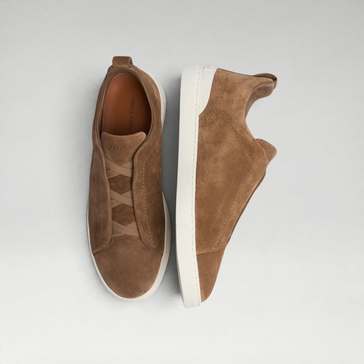 Triple Stitch Suede Sneakers Light Brown