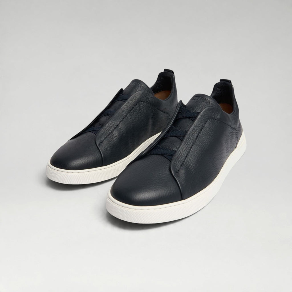 Triple Stitch Deerskin Sneaker Navy