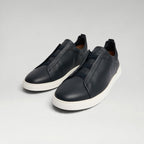 Triple Stitch Deerskin Sneaker Navy