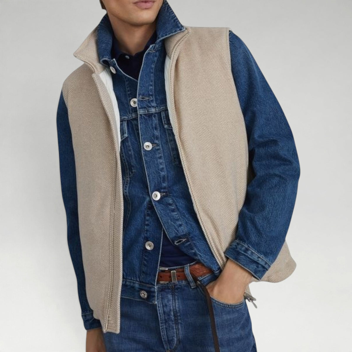 Chevron Down Beige Vest